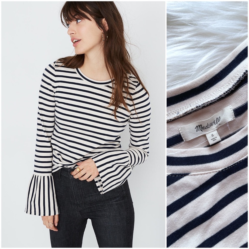 NWOT Madewell Stripe Play Ruffle Cuff Top Blouse Small